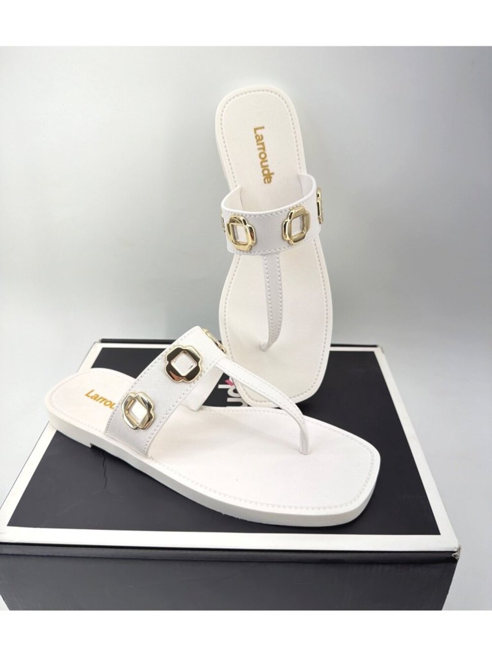 Larroude Milan Jelly Thong Sandals White Slides Womens Size US 8/9